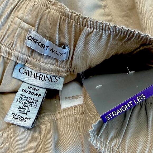 Catherines Comfort Waist Straight Pants Stretch Plus Size 1XWP Petite Khaki NWT - Picture 12 of 12